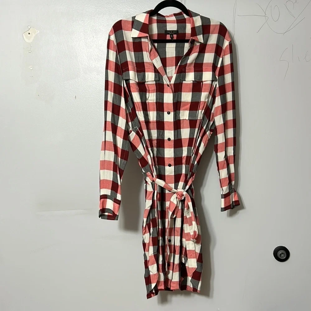 rag & bone Checkered Red and White Midi Dress - Picture 2 of 6